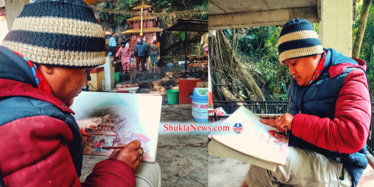 चित्रकार नगेनले ढोरबाराही आएर मन्दिरको चित्र कोरे