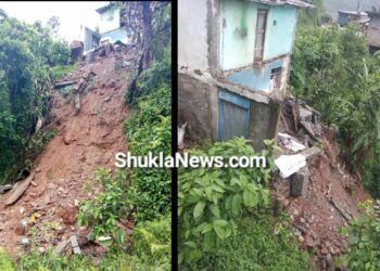 साँखेमा पहिराेले एक घरमा क्षति