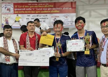‘बी लेभल‘ ब्याडमिन्टनमा राई र मगरको जोडी प्रथम